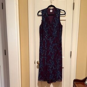 CAbi Blue and Purple Patterned Midi Dress